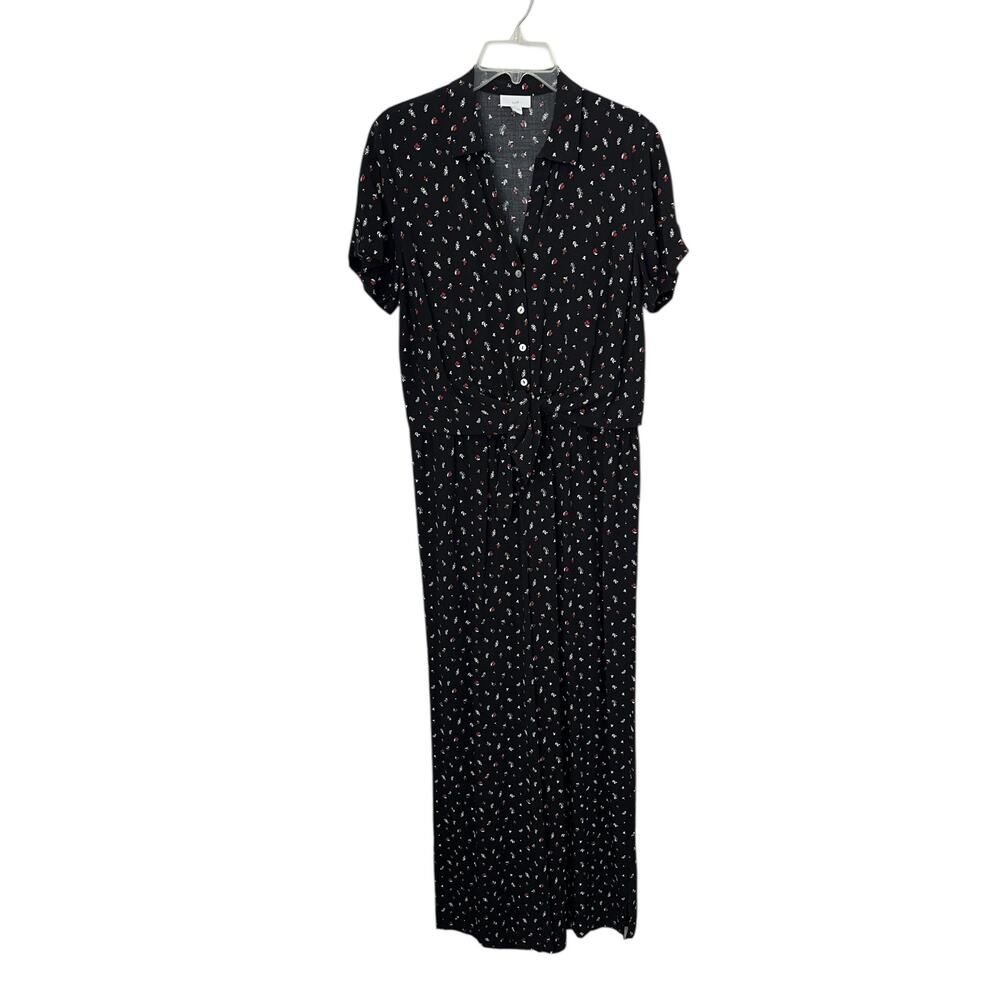 J. Jill Full Leg Jumpsuit Short Sleeves Floral Button Front Stretchy Boho Medium
